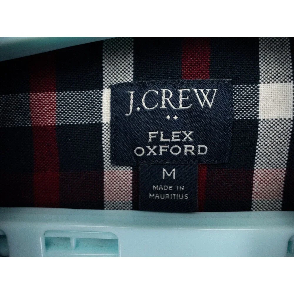 J Crew Shirt Mens Medium Red White Blue Plaid Flex Oxford Long Sleeve Preppy